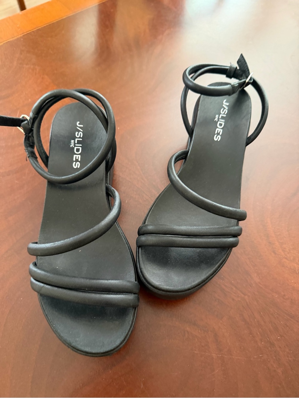 J/SLIDES Black Ankle Wrap Sandals